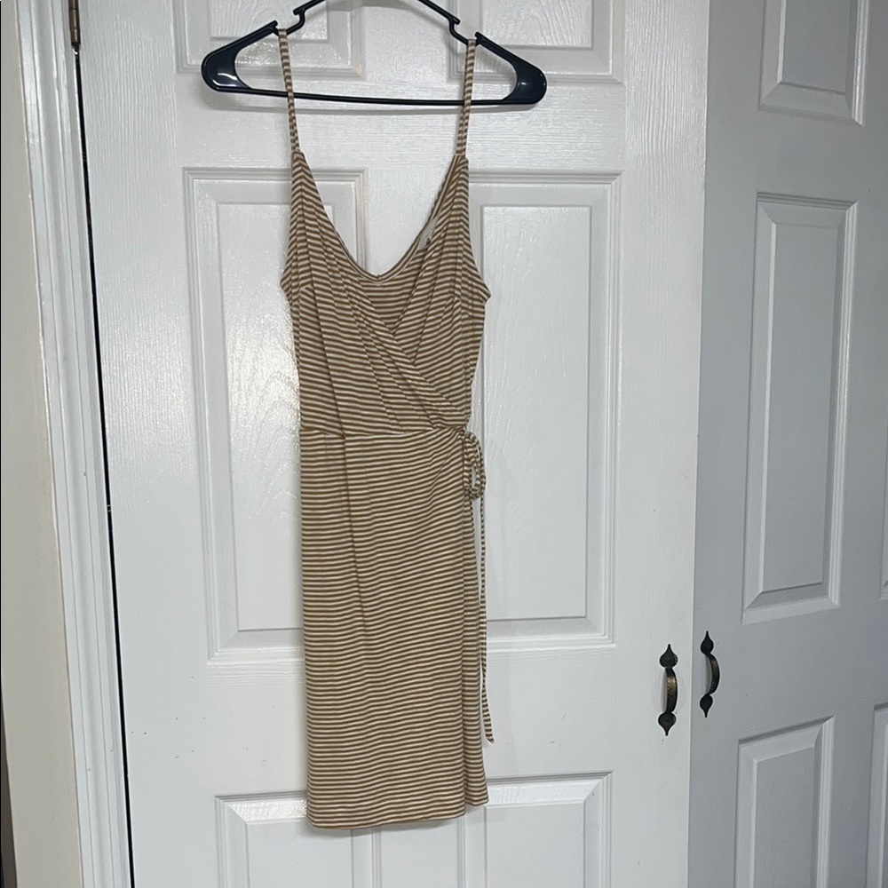 Striped Yellow/Tan and White Wrap Dress